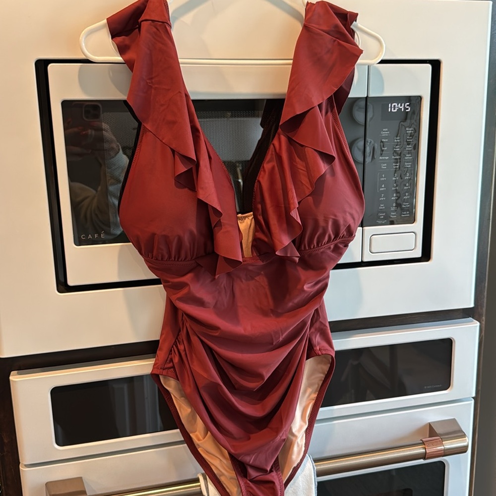 J. Crew Rust Ruffle One-Piece Swimsuit - Picture 3 of 3